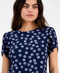 Ak Anne Klein Petite Dot-Print Tulip-Sleeve Top