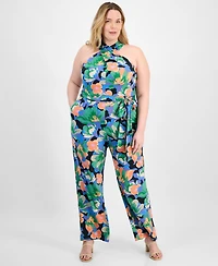 Tahari Plus Twist Halter-Neck Jersey Jumpsuit