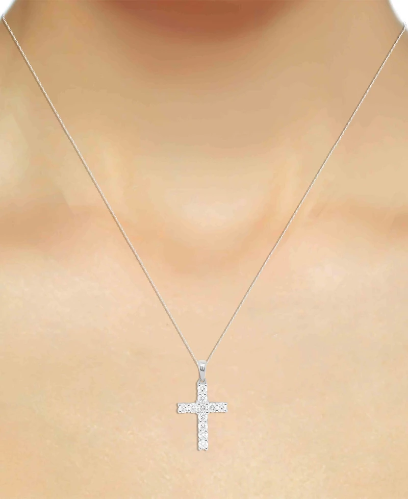 Forever Grown Diamonds Lab Grown Diamond Cross 18" Pendant Necklace (1 ct. t.w.) in Sterling Silver or 14k Gold-Plated Sterling Silver