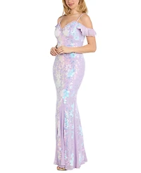 Morgan & Company Juniors' Sequined Floral Lace-Up Gown