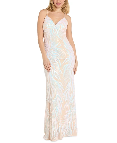 Morgan & Company Juniors' Strappy Sequined V-Neck Gown