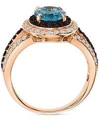 Blue, White, & Black Cubic Zirconia Halo Ring 14k Rose Gold-Plated Sterling Silver