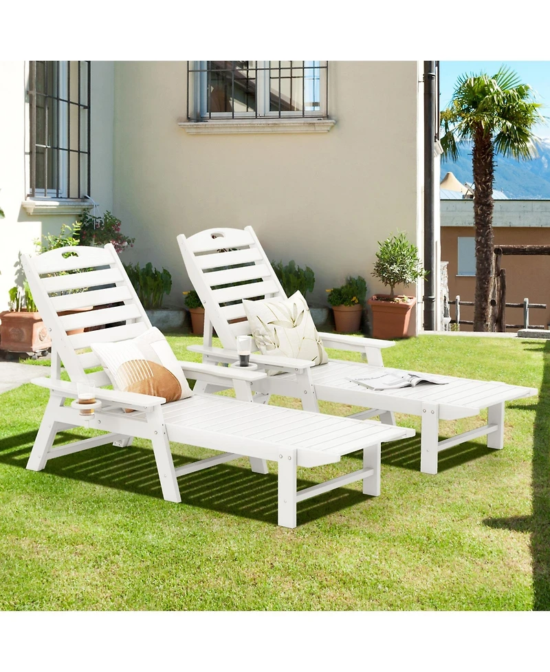 2PCS Patio Lounge Chair Chaise Adjustable Weatherproof Hdpe Cup Holder