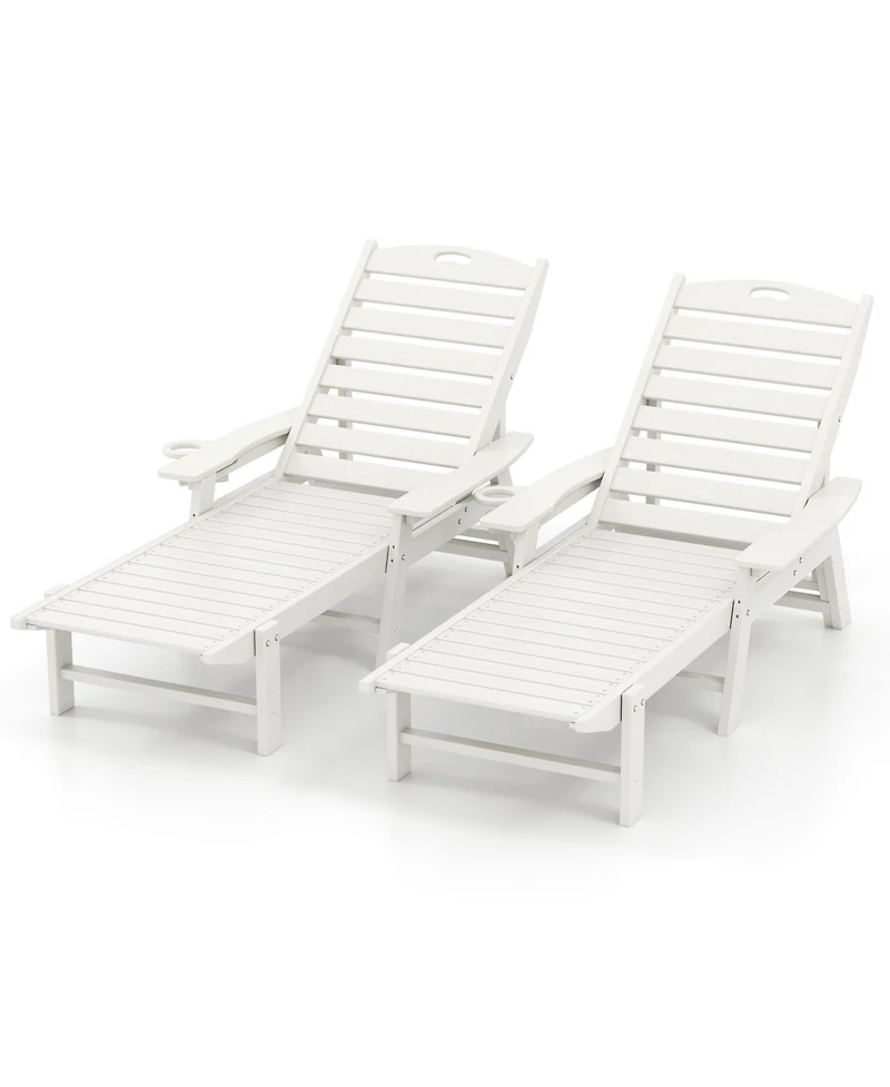 2PCS Patio Lounge Chair Chaise Adjustable Weatherproof Hdpe Cup Holder