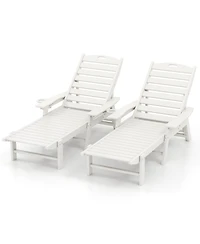 2PCS Patio Lounge Chair Chaise Adjustable Weatherproof Hdpe Cup Holder