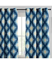Hlc.me Liam Ogee Ikatt Damask Patterned Window Grommet Curtains Bedroom - Light Blocking Darkening Window Panels, Set of 2 (Navy Blue, 52 W x 96 L