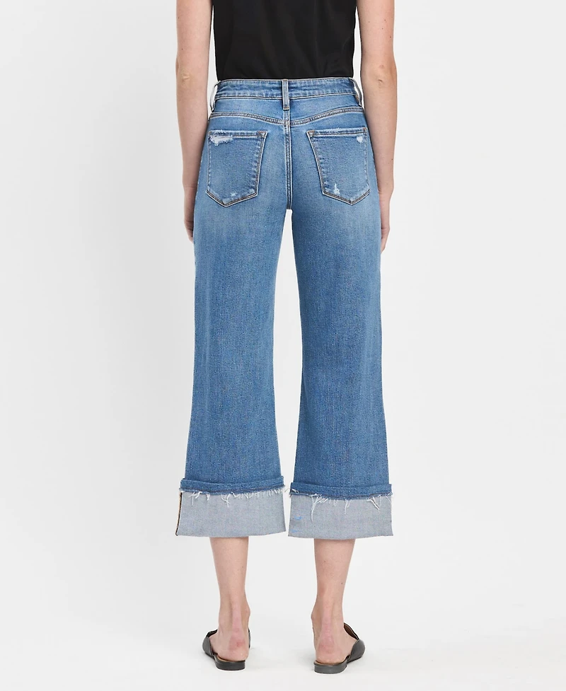 Vervet Women's High Rise Cuffed Wide Leg Jeans