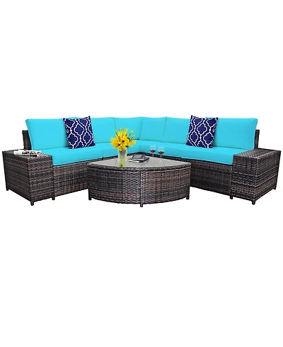 Gymax 6PCS Rattan Furniture Sectional Sofa Set w/ Cushions