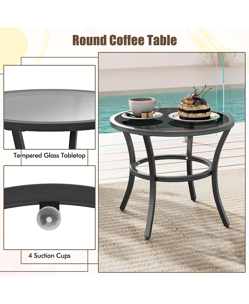 Gymax Set of 5 Furniture Rattan Chairs & Ottomans w/ Glass Topped Coffee Table Patio