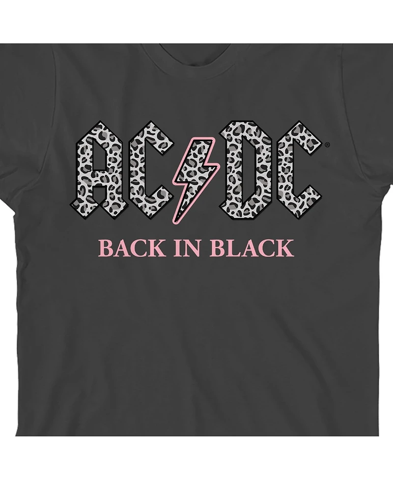 Ac/Dc Girls Back Black Gray Leopard Print Logo Crew Neck Short Sleeve