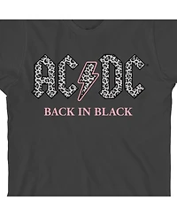 Ac/Dc Girls Back Black Gray Leopard Print Logo Crew Neck Short Sleeve