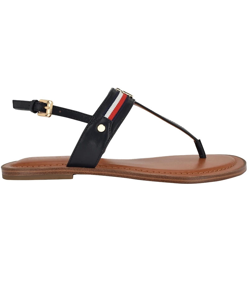 Tommy Hilfiger Women's Gabry Signature Stripe T-Strap Flat Sandals