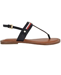 Tommy Hilfiger Women's Gabry Signature Stripe T-Strap Flat Sandals