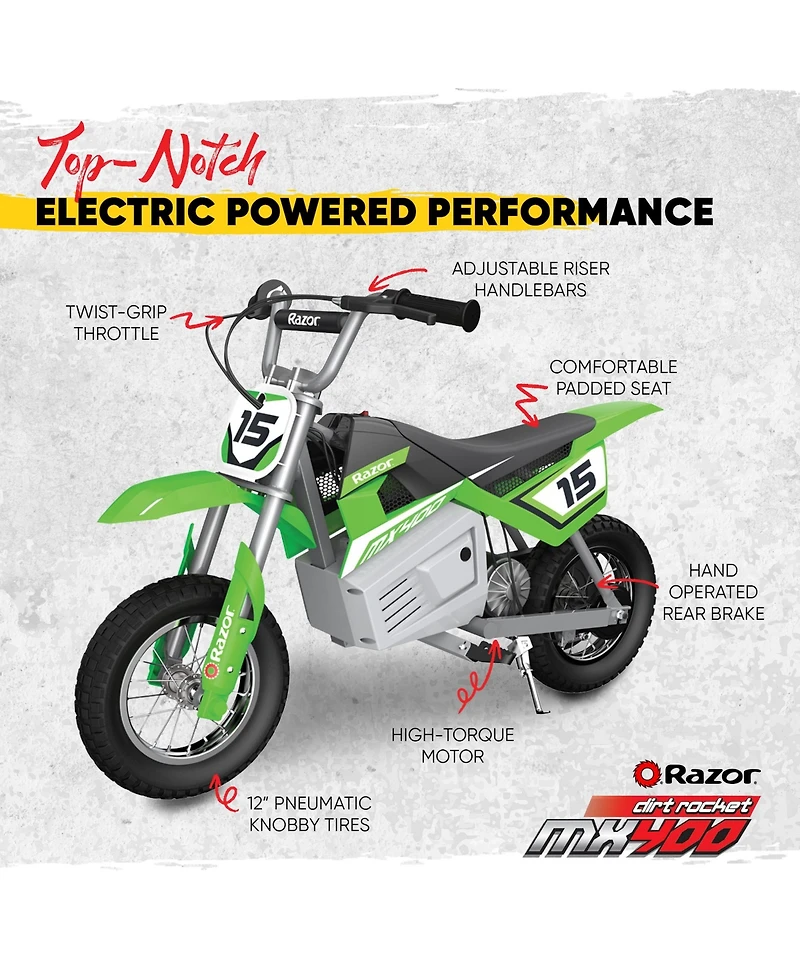 Razor MX400 Dirt Rocket 24V Electric Motocross Motorcycle Dirt Bike, Green