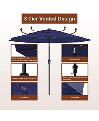 Mondawe 10 ft 3-Tier Led Solar Outdoor Patio Market Umbrella with Push Button Tilt, Navy