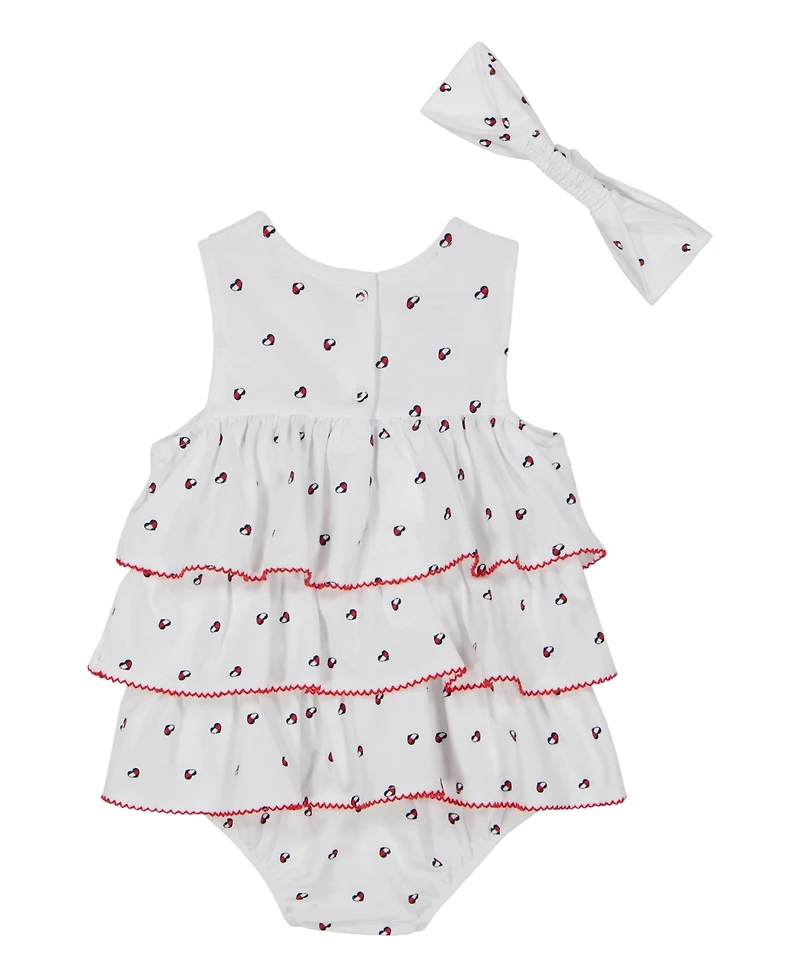 Tommy Hilfiger Baby Girls 2-Piece Logo Print Pique Sunsuit and Headband Set