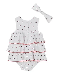 Tommy Hilfiger Baby Girls 2-Piece Logo Print Pique Sunsuit and Headband Set