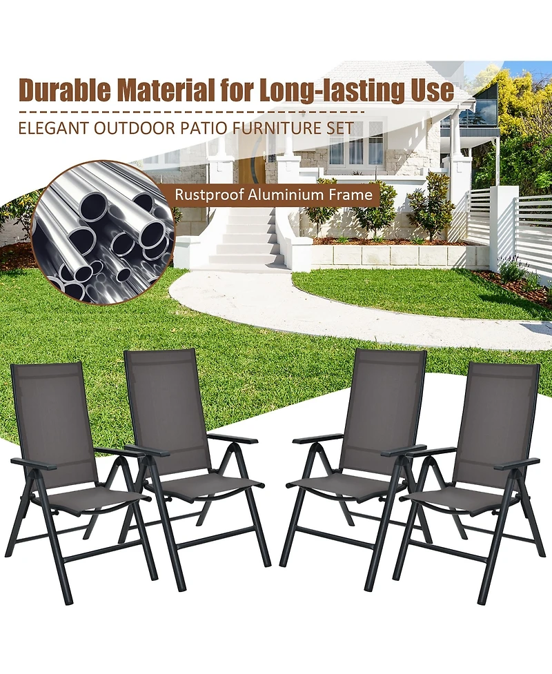 4PCS Patio Folding Dining Chairs Aluminium Adjustable Back