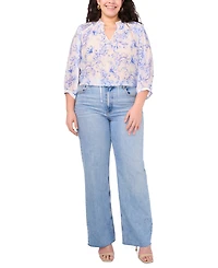 Vince Camuto Plus Split-Tie-Neck 3/4-Sleeve Blouse