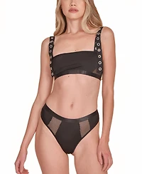 Hauty Women's 2PC Bra and Panty Lingerie Set with Twill Straps Working Silver Buckle