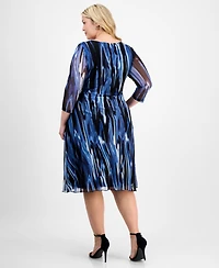 Connected Plus Printed Tie-Waist Sheath Dress