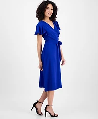 Connected Petite Tie-Waist Flutter-Sleeve Midi Dress