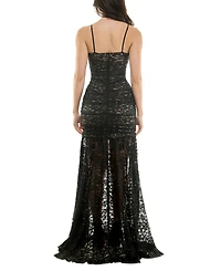 Juniors' Sleeveless Glitter Lace Illusion Gown, Created for Macy's