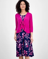 Sandra Darren Petite 2.Piece Tie-Front Bolero Jacket & Floral-Print Sleeveless Fit Flare Dress