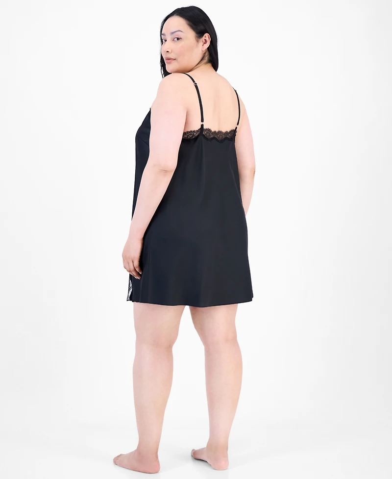 I.n.c. International Concepts Plus Lace-Trim Satin Chemise, Exclusively at Macy's