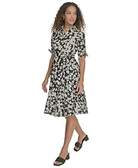 Calvin Klein Petite Cotton Floral Tie-Cuff Shirtdress
