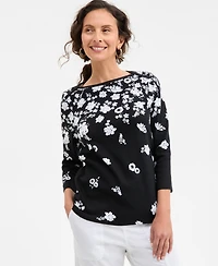 Style & Co Women's Printed Pima Cotton Boat-neck 3/4-Sleeve Top, Created for Macy's