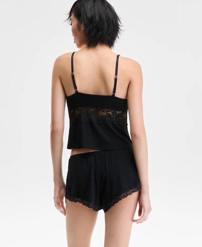 I.n.c. International Concepts Women's Knit Lace-Trim Short Pajama Set, Exclusively at Macy's
