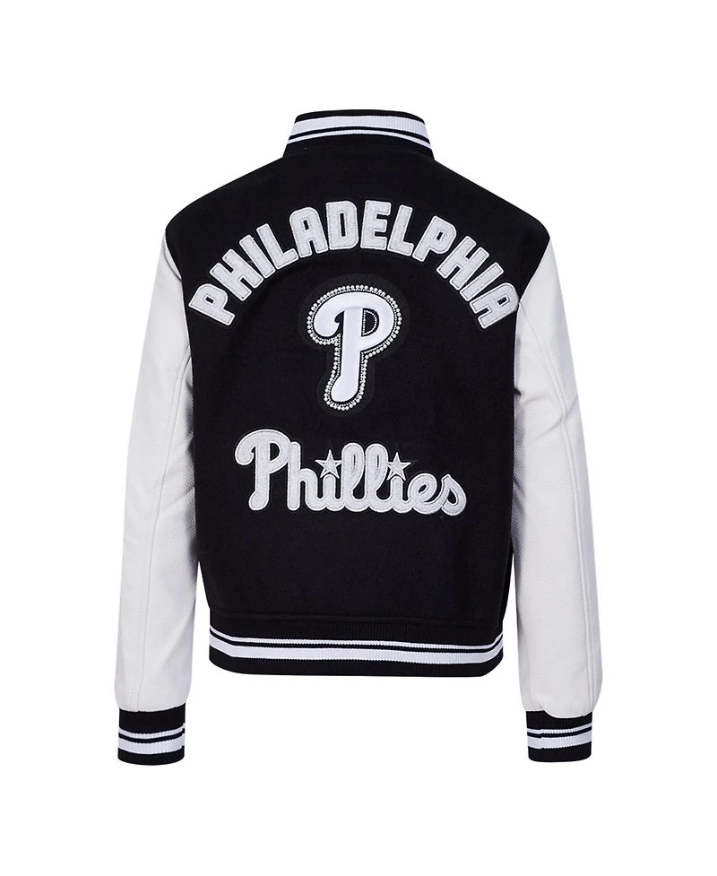 Pro Standard Women's Black Philadelphia Phillies Rib Wool Full-Zip Varsity Jacket