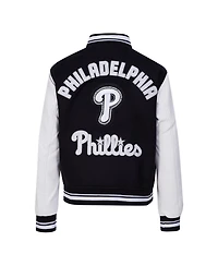 Pro Standard Women's Black Philadelphia Phillies Rib Wool Full-Zip Varsity Jacket