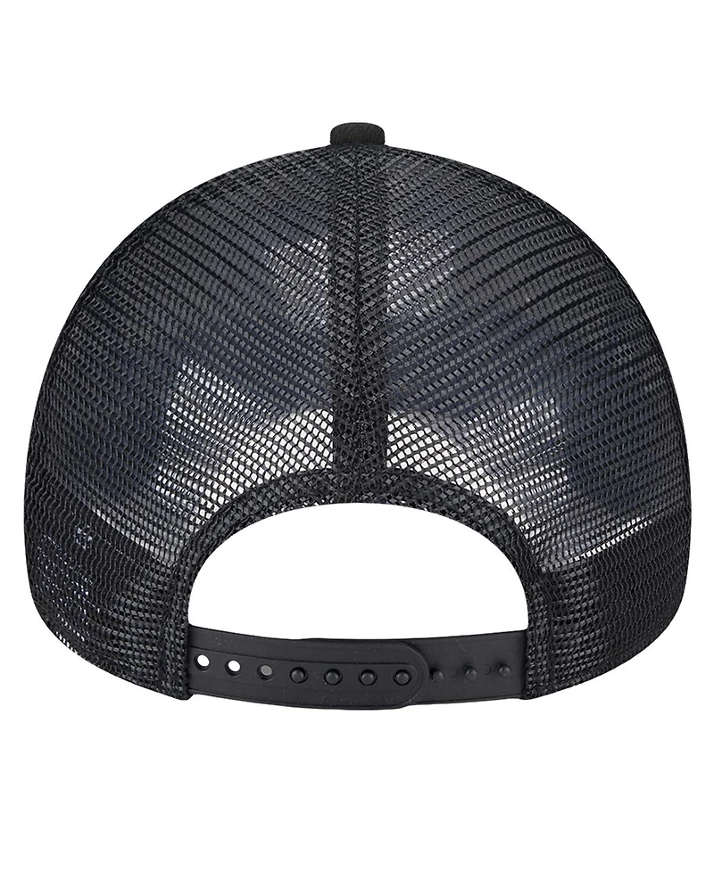 New Era Men's Black/Charcoal Brooklyn Nets Tip Off A-Frame Trucker 9FORTY Adjustable Hat