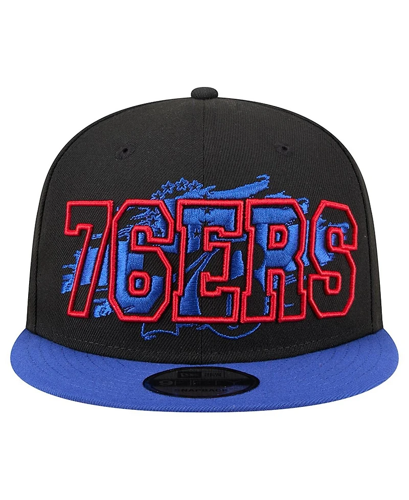 New Era Men's Black/Royal Philadelphia 76ers Sport Night Splatter 2-Tone 9FIFTY Snapback Hat