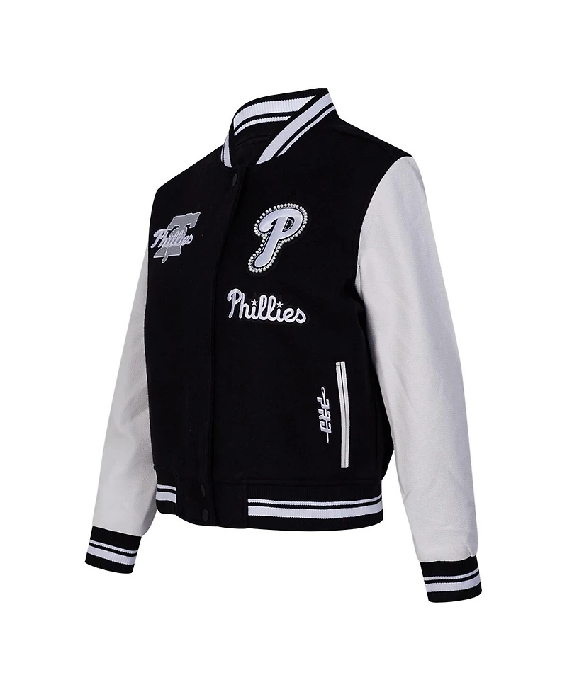 Pro Standard Women's Black Philadelphia Phillies Rib Wool Full-Zip Varsity Jacket