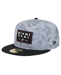 New Era Men's Gray Miami Heat Palm Fronds 2-Tone 59FIFTY Fitted Hat