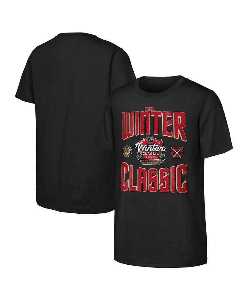 Outerstuff Big Boys and Girls Black Chicago Blackhawks 2025 Nhl Winter Classic Game Day T-Shirt