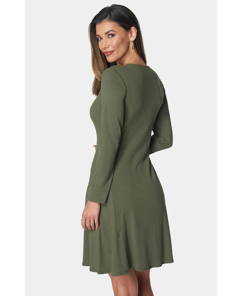 Bebe Women's Rib Long Sleeve Godet Dress