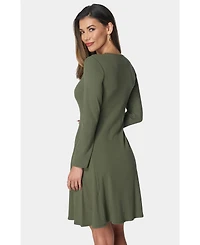 Bebe Women's Rib Long Sleeve Godet Dress