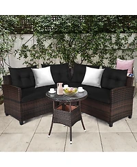 Gymax 4PCS Rattan Outdoor Patio Furniture Set Sectional Sofa Set w/ Cushions