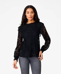 Cable & Gauge Women's Ruffle Crochet Trim Lace Top