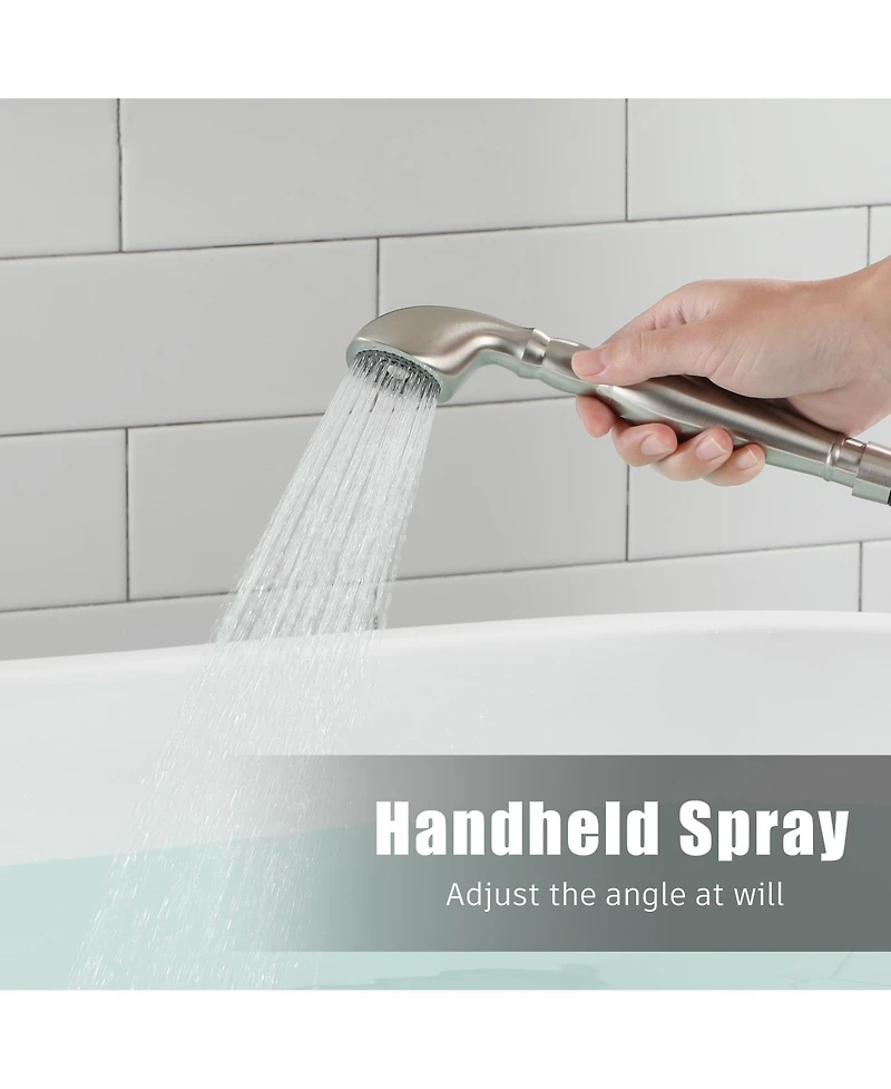 Brushed Nickel Freestanding Faucet Bathtub Floor Mount Tub Filler with Handheld Shower Spray Lever Telephone Shape Bathroom Mixing Tap