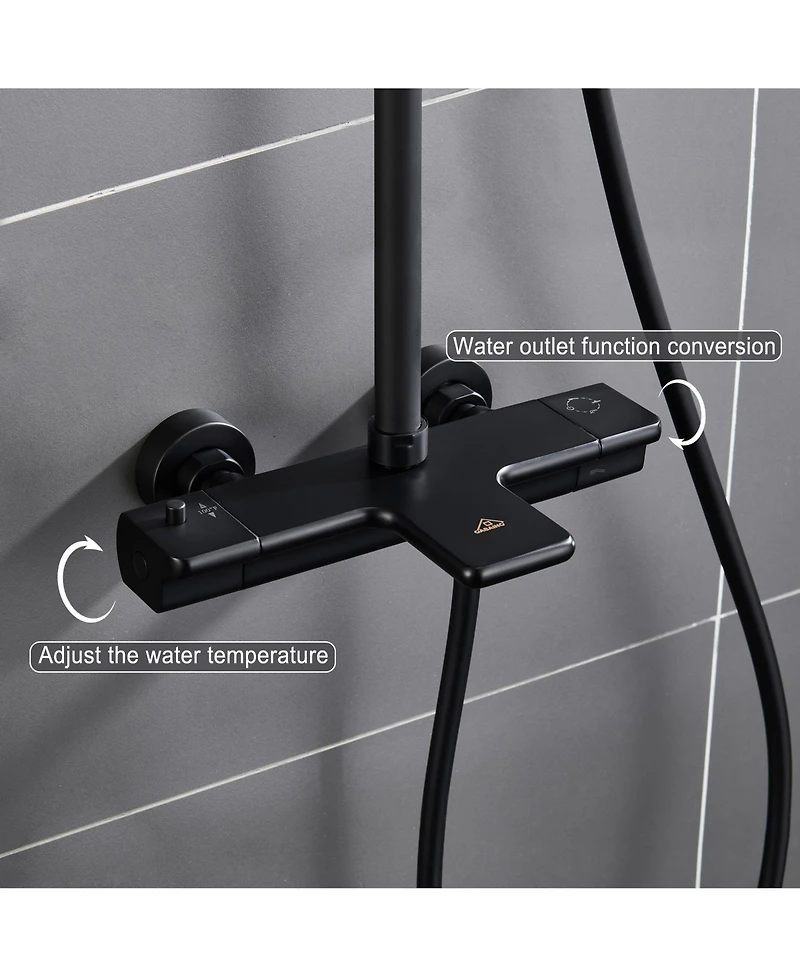 Thermostatic rain shower faucet Exposed Wall Mount Handheld Shower Set, Matte Black