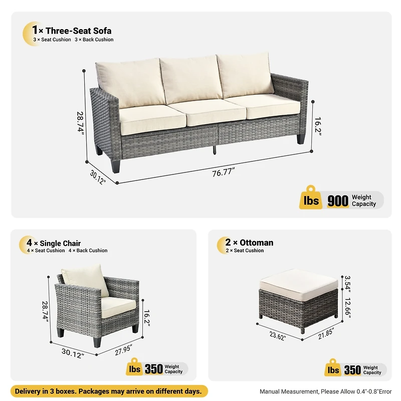 Xizzi Patio Furniture Set 7 Piece High Back Sofa Outdoor Conversation Sets All Weather Wicker Rattan Sectional Couch and Chairs Garden Backya