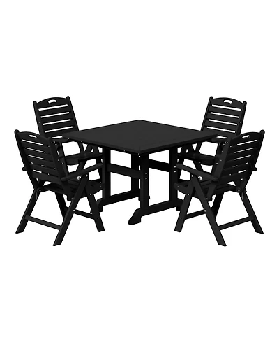 5-Piece Hdpe Square Patio Dining Table Set with Foldable Chairs