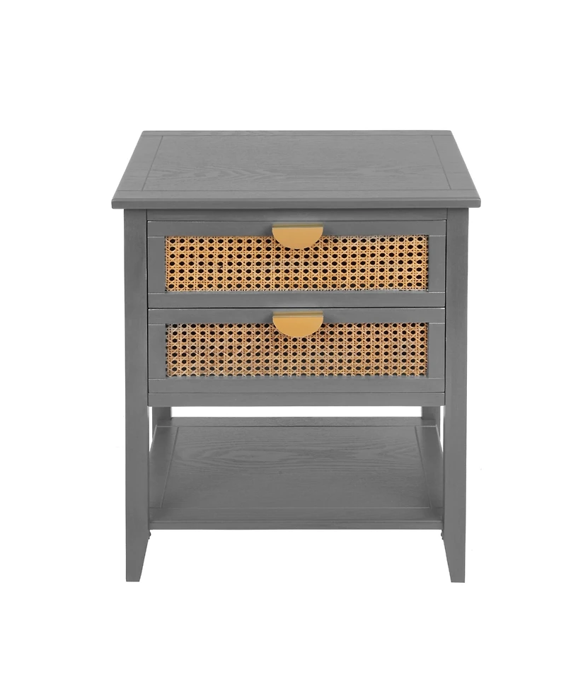 Mondawe 2 Drawer Side table,Naturel Rattan,End table,Suitable for bedroom, living room