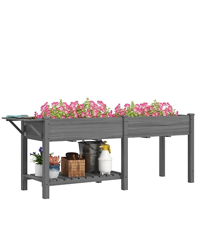 Outsunny Raised Garden Bed, Wood Raised Planter with Liners,