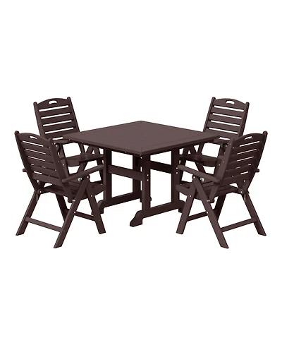 5-Piece Hdpe Square Patio Dining Table Set with Foldable Chairs